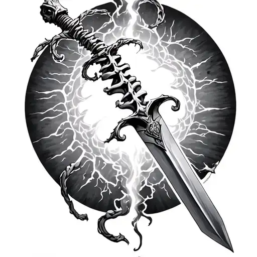 Sword Down Spinal Cord with surroundings   tattoo design idea