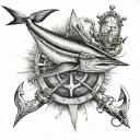 marlin ocean and anchor design tattoo design idea