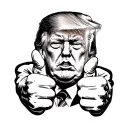 old school tattoo flash style portrait of Donald Trump with two thumbs up , simple , thick black outlines, heavy shading tattoo design idea
