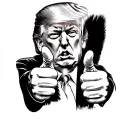 old school tattoo flash style portrait of Donald Trump with two thumbs up , simple , thick black outlines, heavy shading tattoo design idea