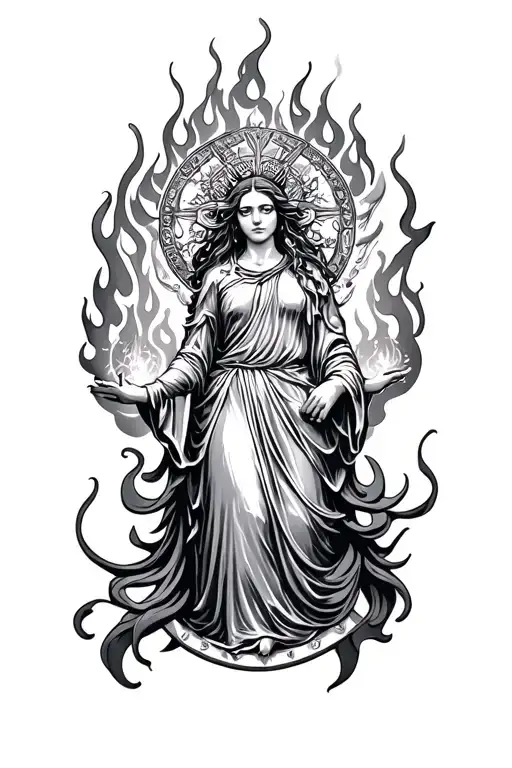 goddess hestia with flames tattoo design idea