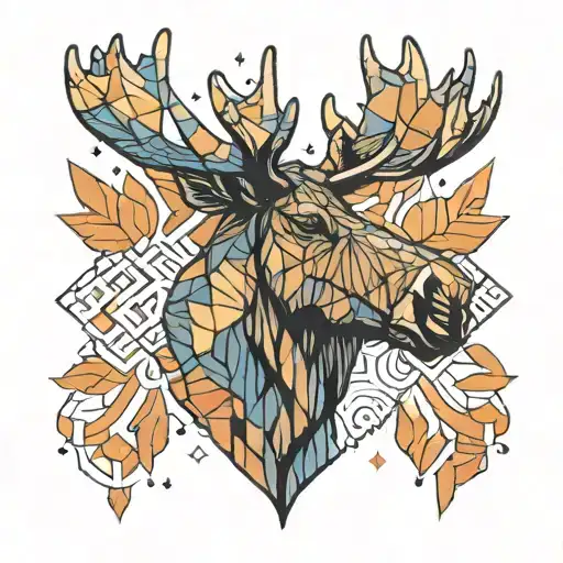 geometric moose head with color   tattoo design idea