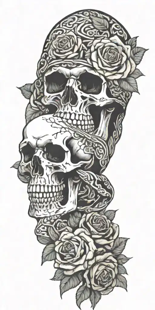 skull roses bandana tattoo design idea