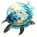 sea turtle moon waves tattoo design idea