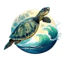 sea turtle moon waves tattoo design idea