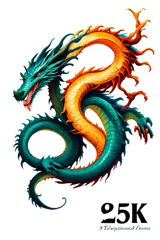 two dragon intertwined each other and a 25 number; feminine and minimal  tattoo design idea