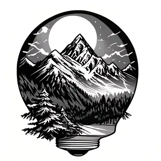 Mountain in light bulb tattoo design idea