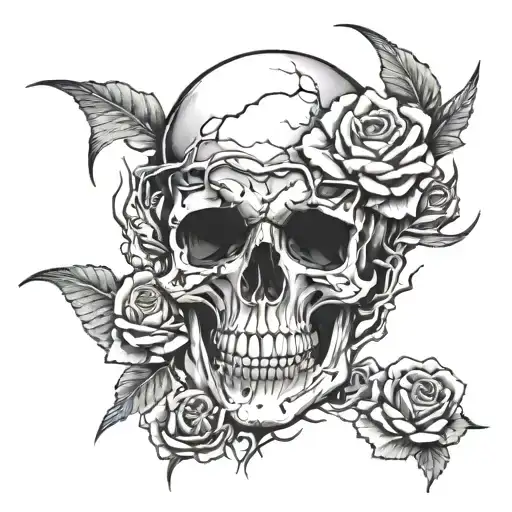 skull and rose growing through the cracks of concrete and fish out of water tattoo design idea