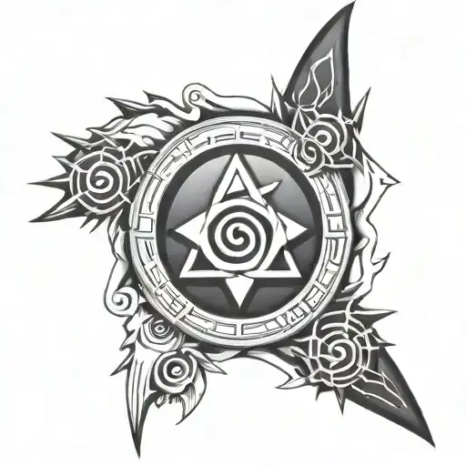 naruto's kyuubi seal with minato kunai, but adding something that represents also Kakashi and Itachi tattoo design idea
