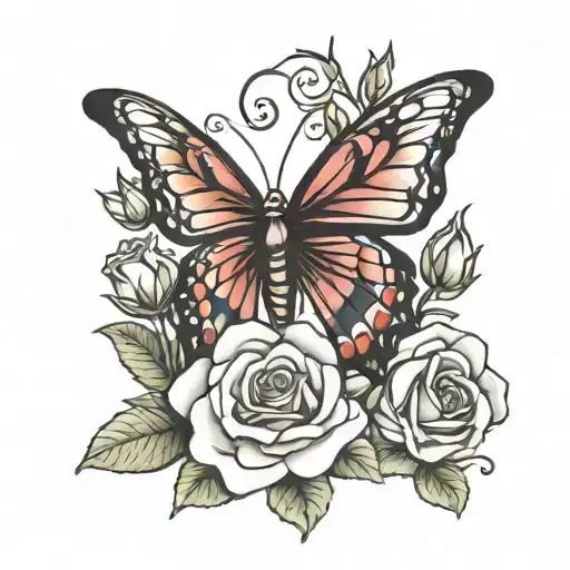 fairy butterfly sitting on rose  tattoo design idea