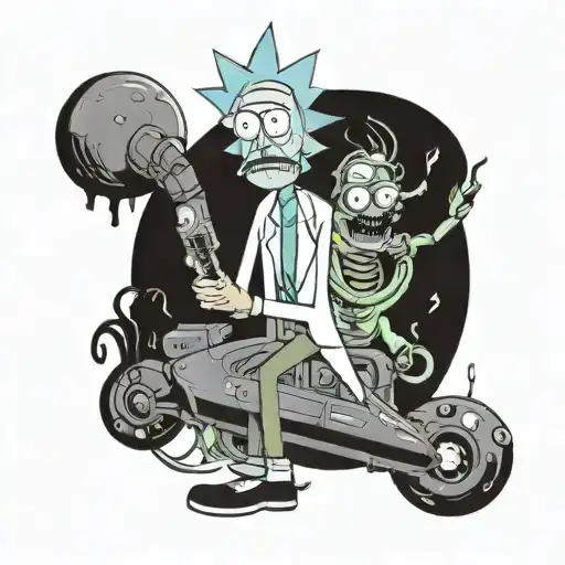 A business owner analyzing numbers with a Rick and Morty inspired twist tattoo design idea