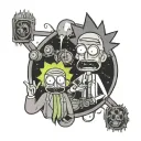 A business owner analyzing numbers with a Rick and Morty inspired twist tattoo design idea