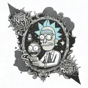 A business owner analyzing numbers with a Rick and Morty inspired twist tattoo design idea