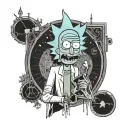 A business owner analyzing numbers with a Rick and Morty inspired twist tattoo design idea