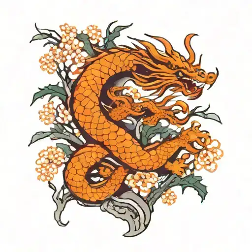 Tattoo on the neck going to the arm through the forearm sakura tree and dragon tattoo design idea