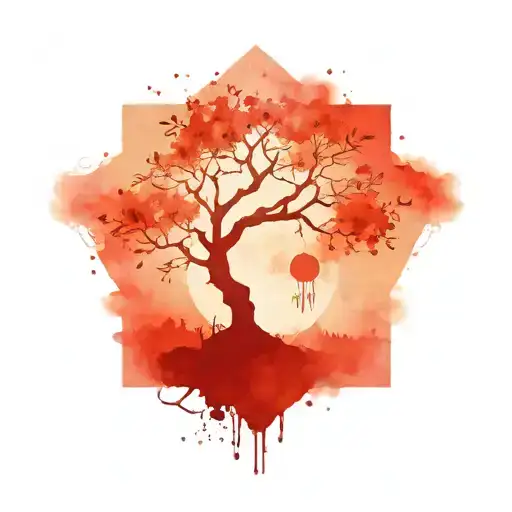 poison tree with bright moon above it and anger translated into red Arabic words tattoo design idea