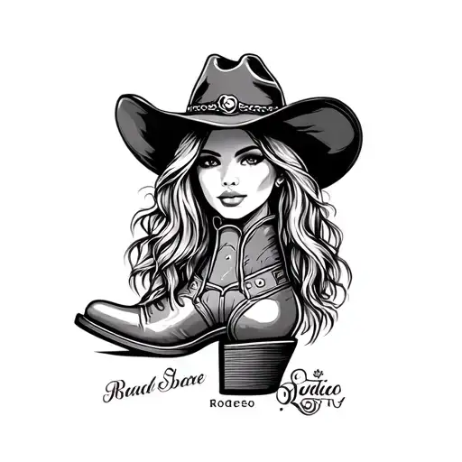 rodeo theme western cowgirl boot girly tattoo design idea