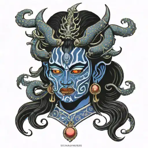 goddess Kali face with dragon tattoo design idea