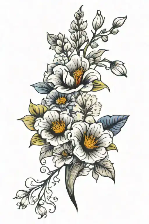 birth flowers for March April July August September October november bouquet  tattoo design idea