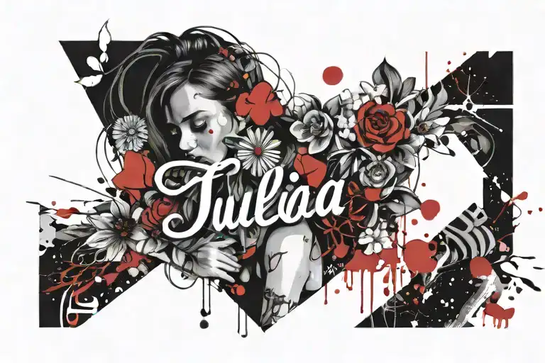 the name julia surrounded by flowers tattoo design idea