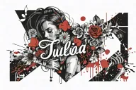 the name julia surrounded by flowers tattoo design idea