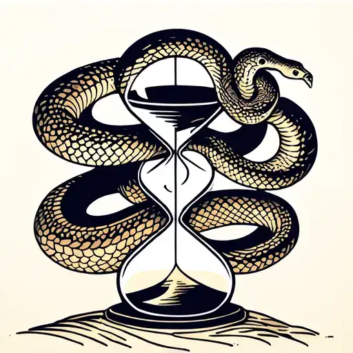 hourglass with snake swirling up as sand dune tattoo design idea