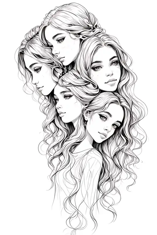 the 3 fate sisters hair tangled tattoo design idea