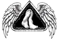 angel wings with baby feet on the inside triangle tattoo design idea