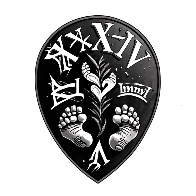 "X•xiv•mmxxiv Devine interv" Footprints In The Sand& roman numerals intertwined tattoo design idea