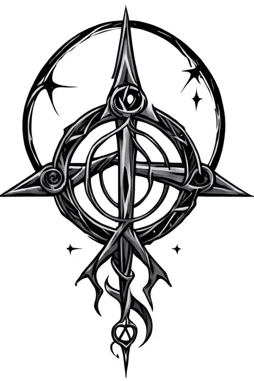 occultism symbologies anarchy symbol in the background tattoo design idea