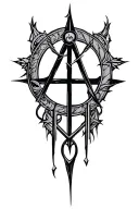 occultism symbologies anarchy symbol in the background tattoo design idea