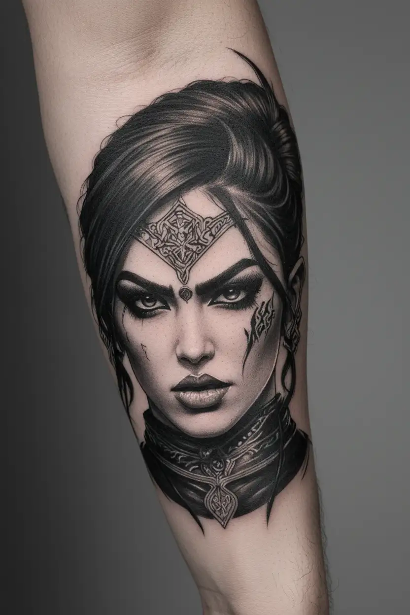 Chicano style mortal Kombat character tattoo design idea