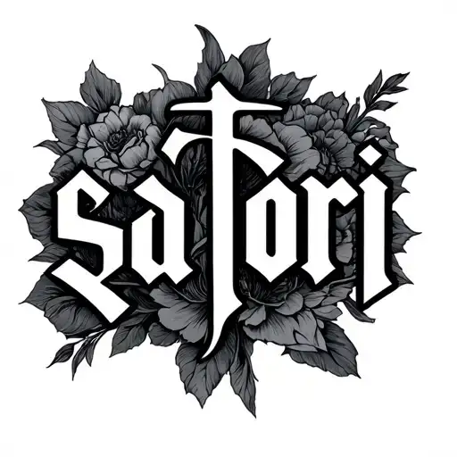 I want me to say the phrase "satori" in italics in the tattoo design idea