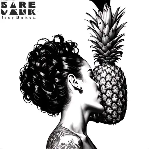 A topless woman with an upside down pineapple tattoo design idea