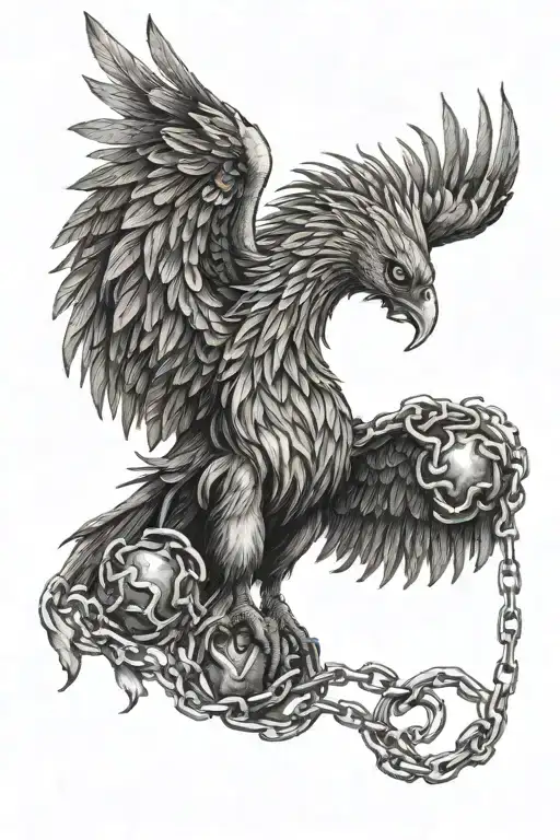 pheonix rising from fire broken chains from a heart and a brain tattoo design idea