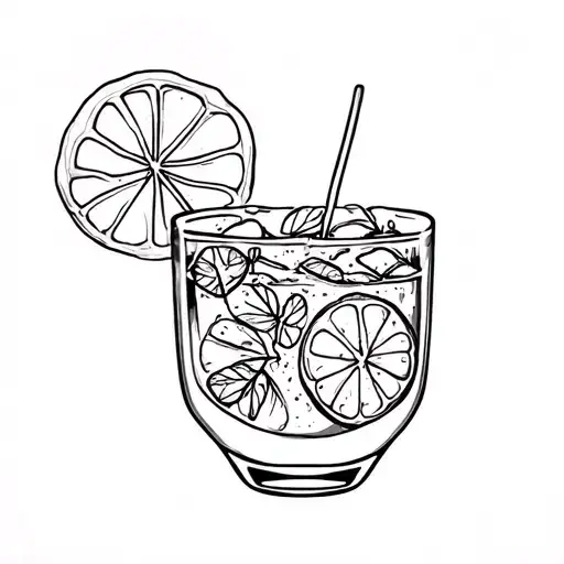 cup of gin and tonic. lineal tattoo design idea
