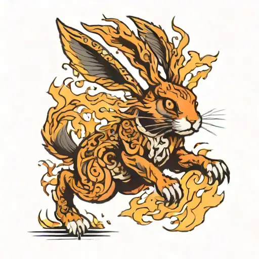 fire rabbit running tattoo design idea