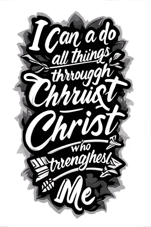 " I can do all things through Christ who strengthens me" on right forearm, with an arrow underneath it. with other detai tattoo design idea