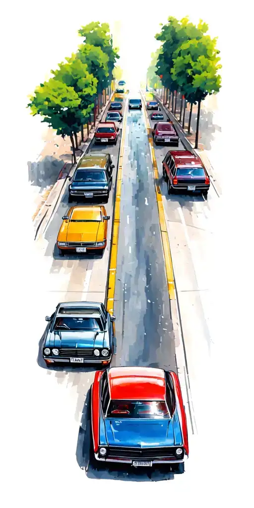 5 cars driving through the streets tattoo design idea