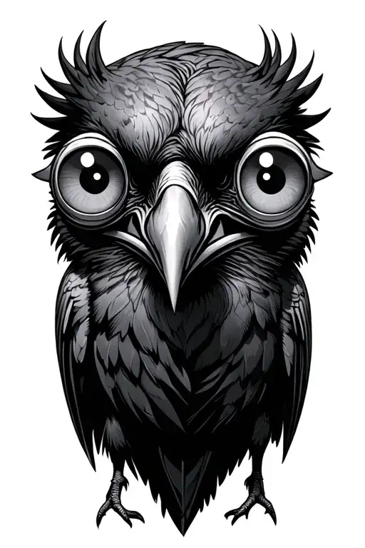 crow with four eyes evil looking tattoo design idea