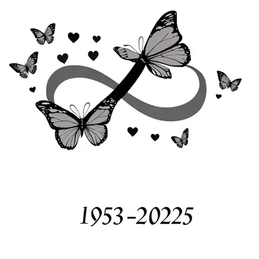 "1953-2025" "1953-2025" infinity symbol 2 butterflies with 7 small butterfly or hearts tattoo design idea