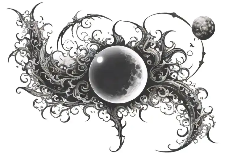 Incorporate a glowing sun to represent 'SUN' (the user's son) and a serene crescent moon to represent 'MOON' (the user), tattoo design idea