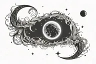 Incorporate a glowing sun to represent 'SUN' (the user's son) and a serene crescent moon to represent 'MOON' (the user), tattoo design idea