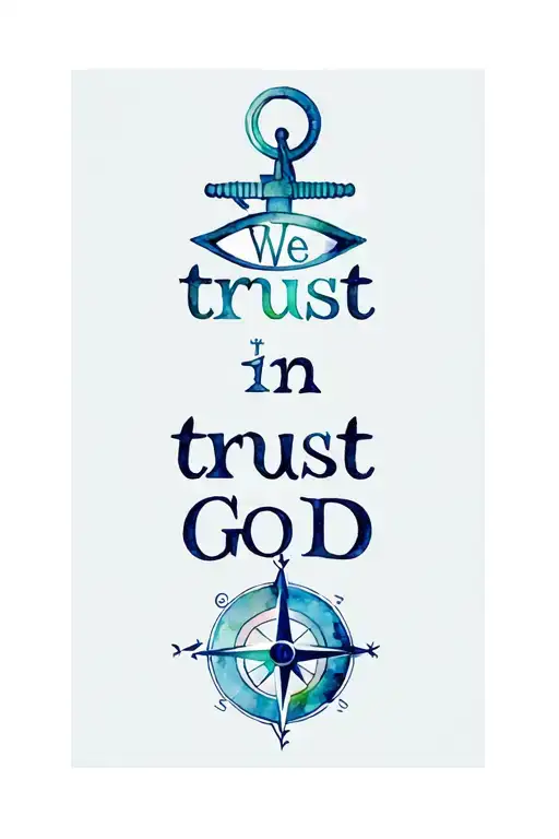 "We trust in God" Third eye and 3D compass and anchor incorporated tattoo design idea