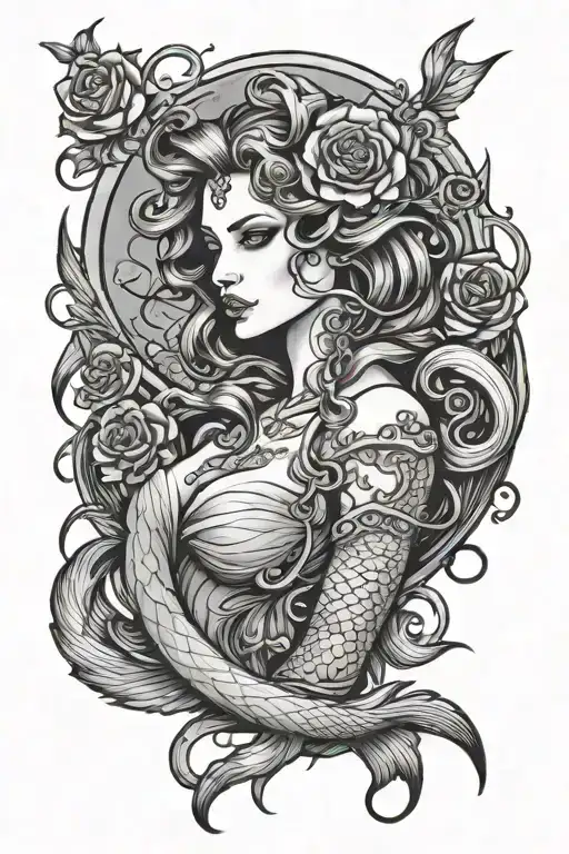 siren evil beautiful tattoo design idea