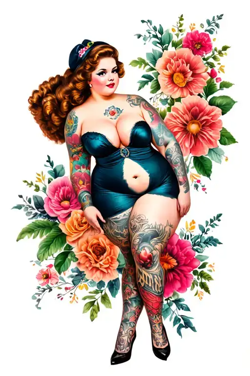 bbw girl classic pinup girl with tattoos tattoo design idea