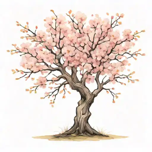 cherry blossom tree with long outstretching  branches with detailed flowers  tattoo design idea
