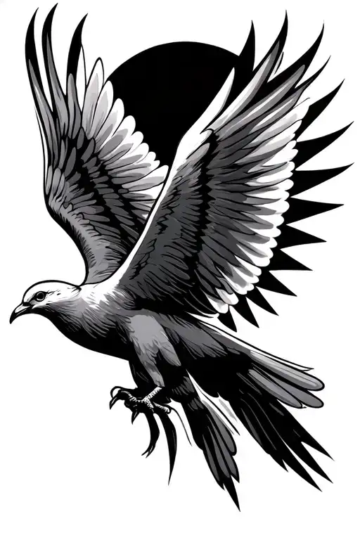 Flying Dove with sun rays tattoo design idea