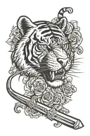 tiger head sword tattoo design idea