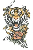 tiger head sword tattoo design idea